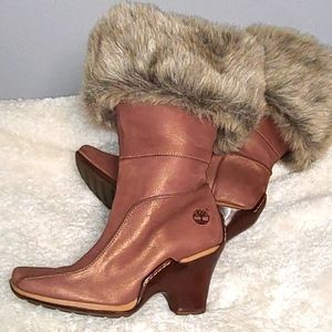 Timberland Iridescent Leather Pull Up Faux Fur Tri